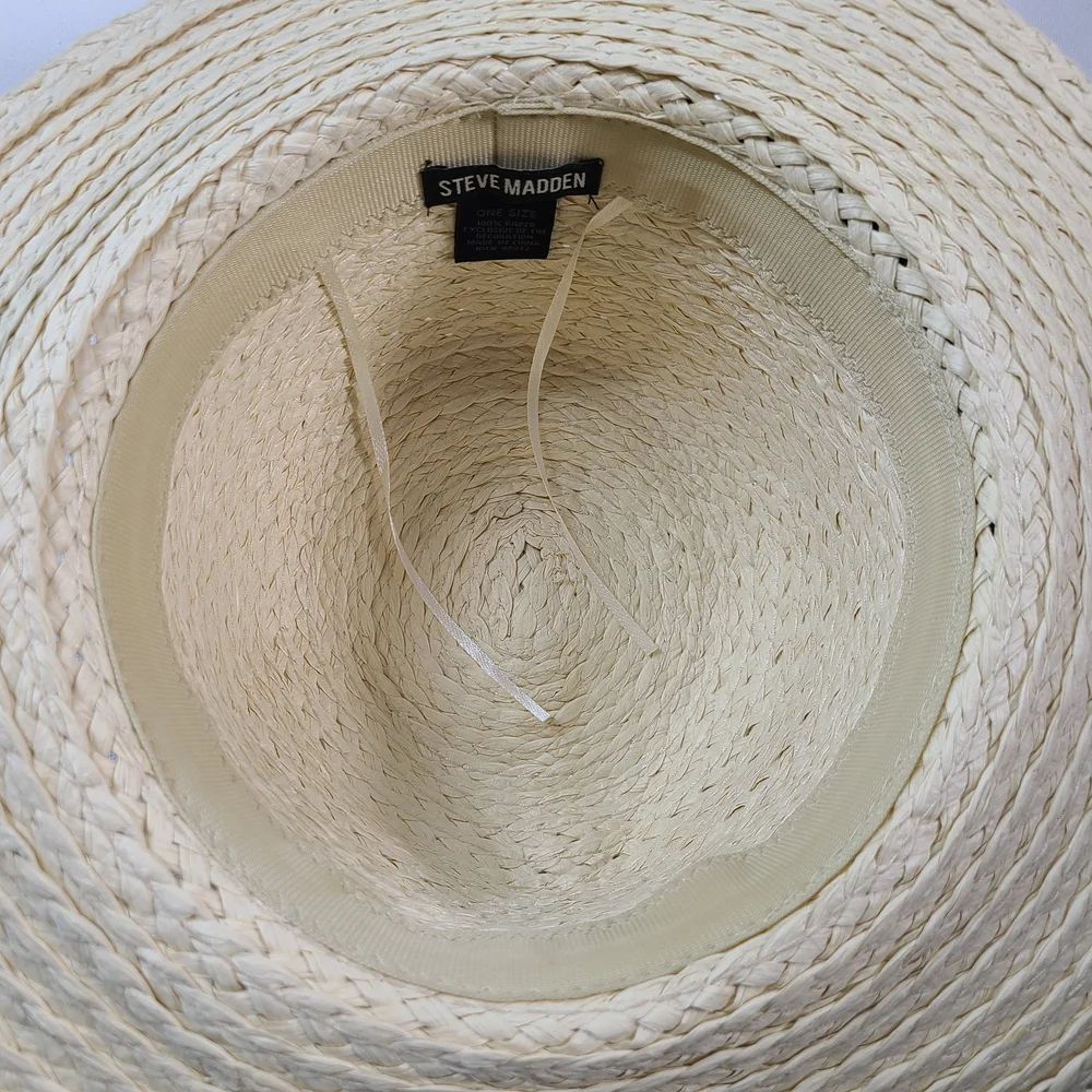 Steve Madden Beach Hat Shells Natural Paper Wide-Brim Hat with Black Band O/S